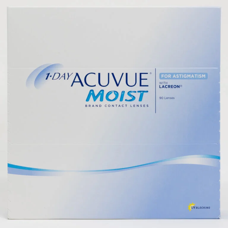Acuvue Moist 90 pack contact lenses, toric lenses for astigmatism.