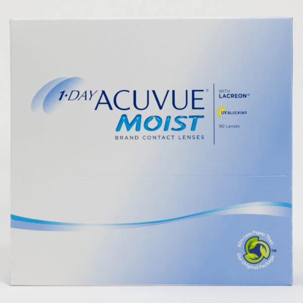Acuvue moist 90 pack contact lenses, standard sphere power for hyperopia and myopia.