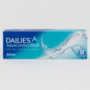 Alcon Dailies AquaComfortPlus 30 pack contact lenses, standard sphere power for hyperopia and myopia.