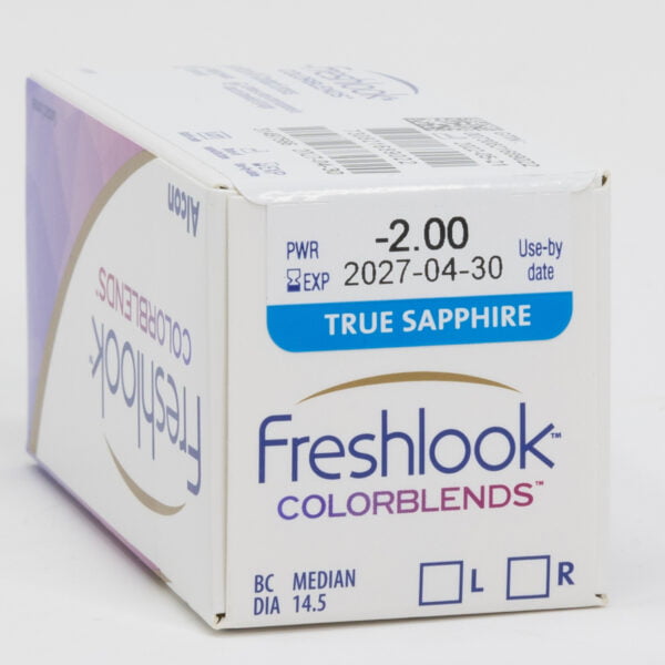 Alcon freshlook colorblends box side view with prescription information.