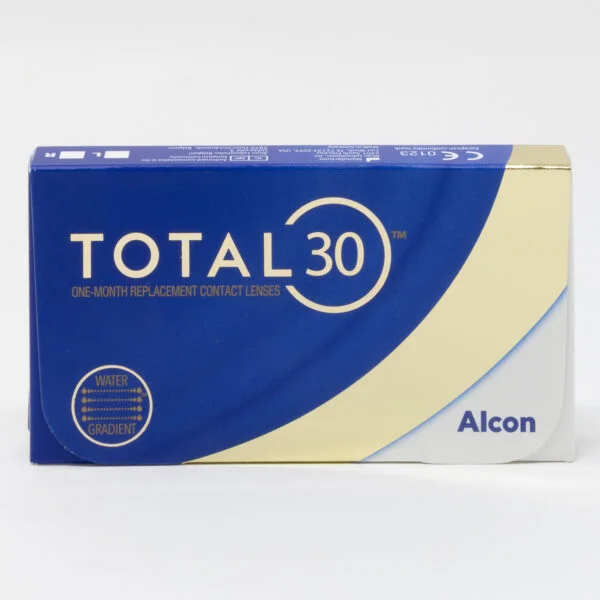 Alcon total30 1 month replacement 6 pack contact lenses, standard sphere power for hyperopia and myopia.