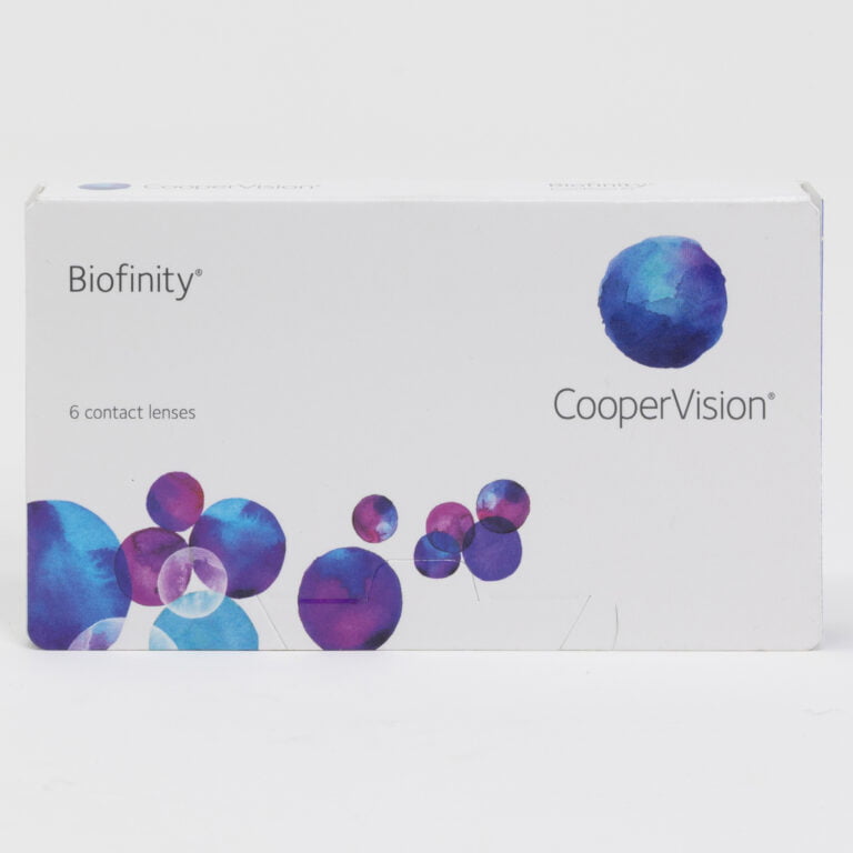 Coopervision biofinity 6 pack contact lenses, standard sphere power for hyperopia and myopia.