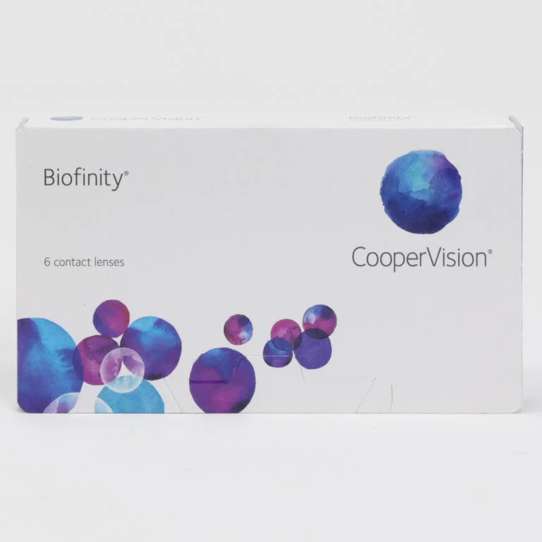 CooperVision Biofinity 6 pack contact lenses, standard sphere power for hyperopia and myopia.