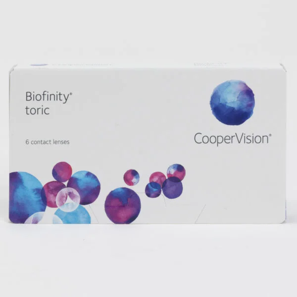 CooperVision Biofinity 6 pack contact lenses, toric lenses for astigmatism.